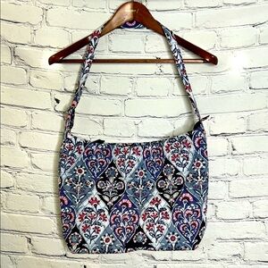 Vera Bradley Ornate Blooms Navy Zip Hobo Tote Bag